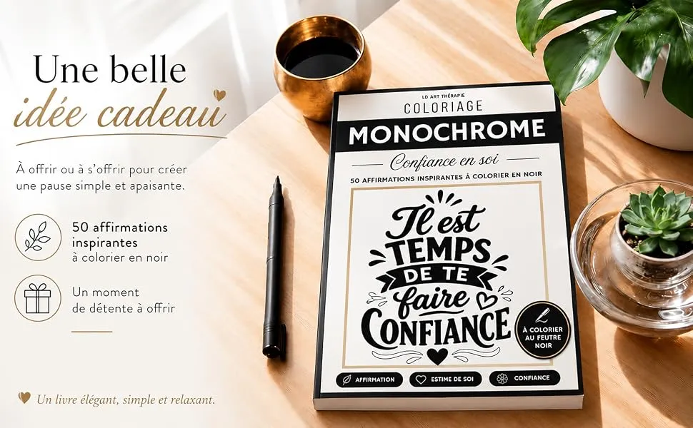 Coloriage Monochrome Confiance en soi : mise en scène du livre, visuel 4