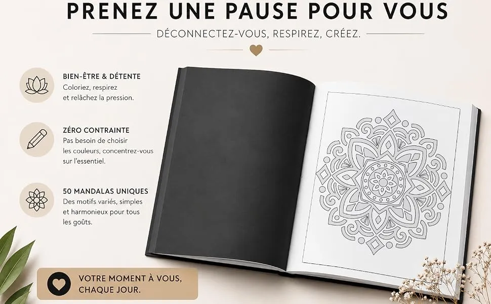 Coloriage Monochrome Mandalas Relax : mise en scène du livre, visuel 2