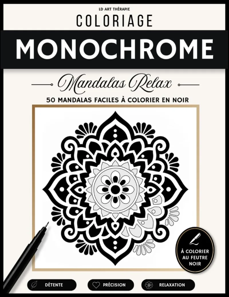 Couverture du livre Coloriage Monochrome Mandalas Relax