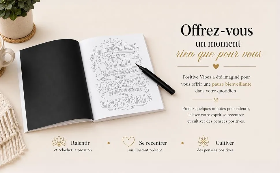Coloriage Monochrome Positive Vibes : mise en scène du livre, visuel 3