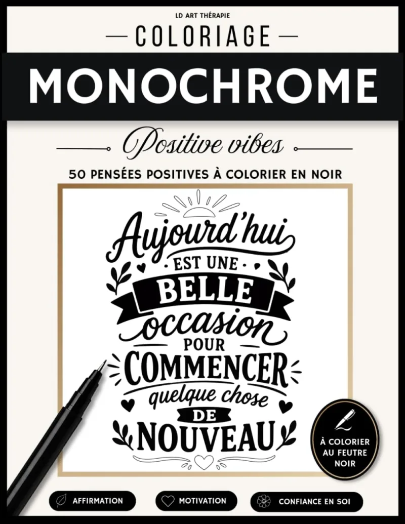 Couverture du livre Coloriage Monochrome Positive Vibes